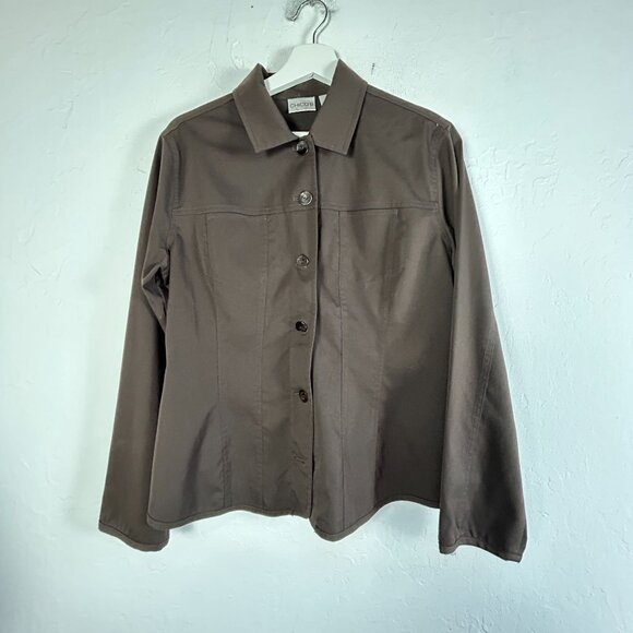 Chico's Womens Brown Button-Up Casual Jacket Size 1 Rayon Blend Lightweight - Picture 1 of 7